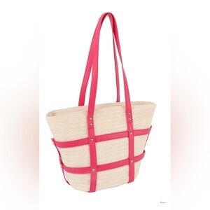 Le Miel Shoulder Woven Straw and Faux Leather Bag